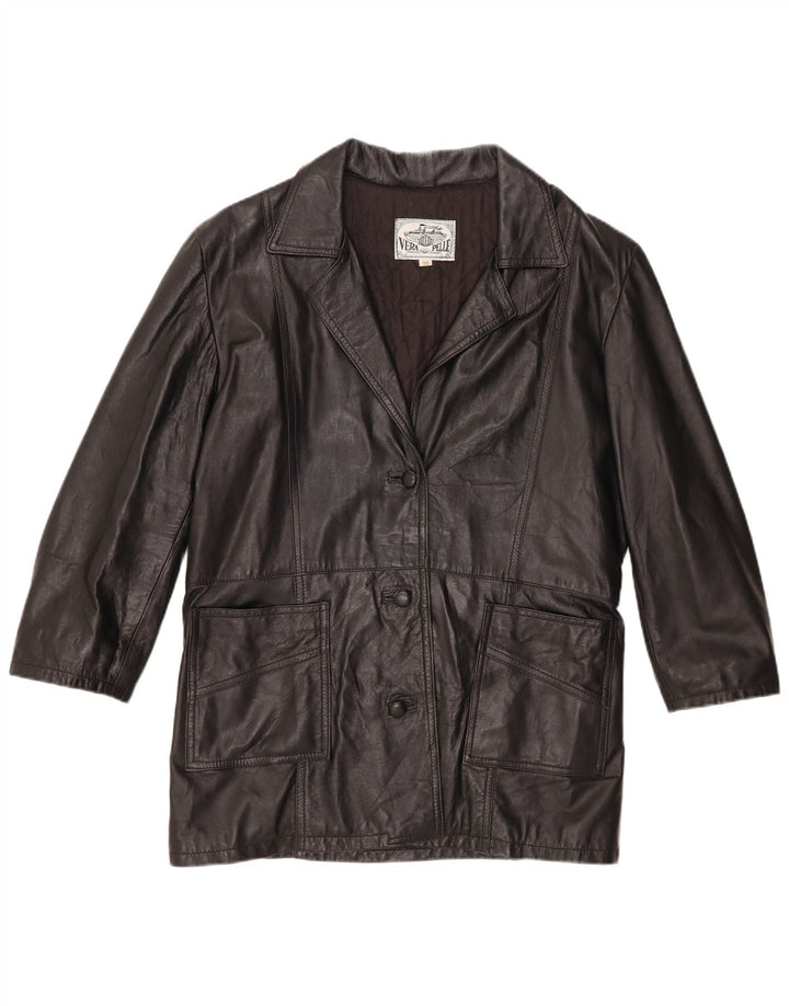 Vintage mujer 3 botones cuero Blazer chaqueta IT 50 XL cuero negro