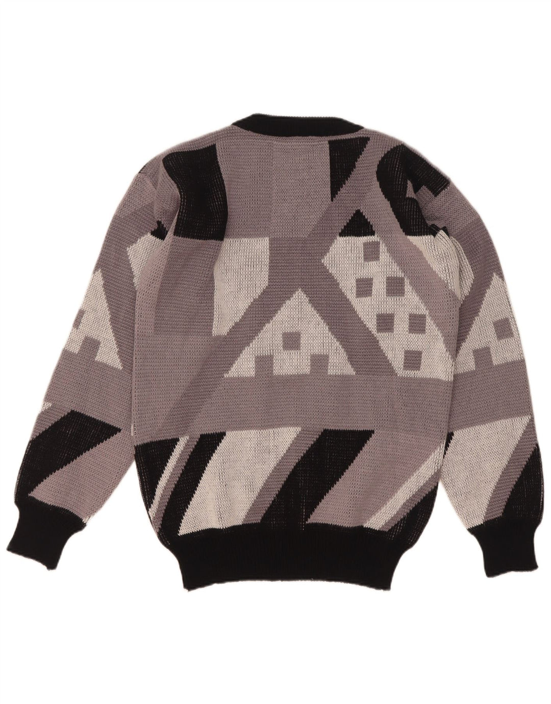 Vintage hombres cuello redondo jersey suéter IT 48 acrílico geométrico gris medio