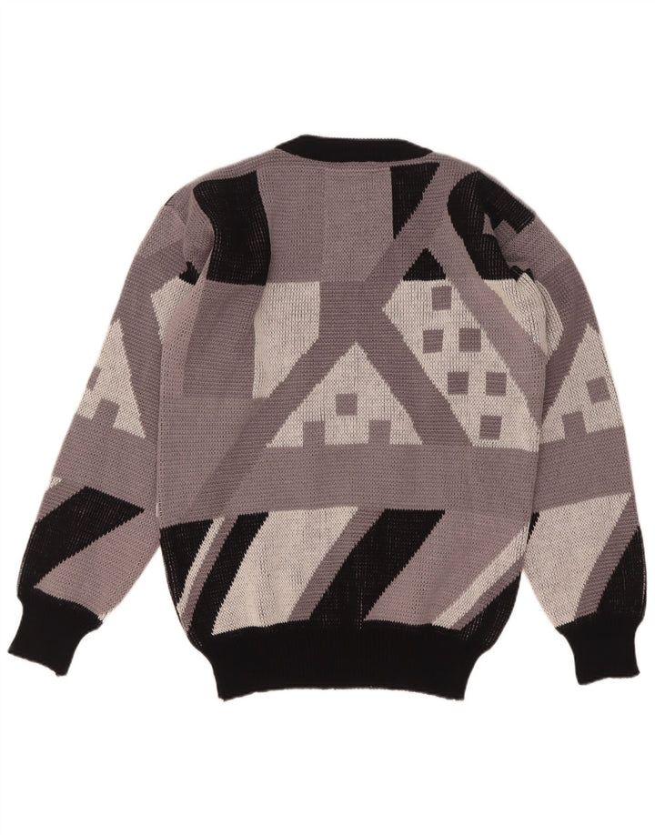 Vintage hombres cuello redondo jersey suéter IT 48 acrílico geométrico gris medio