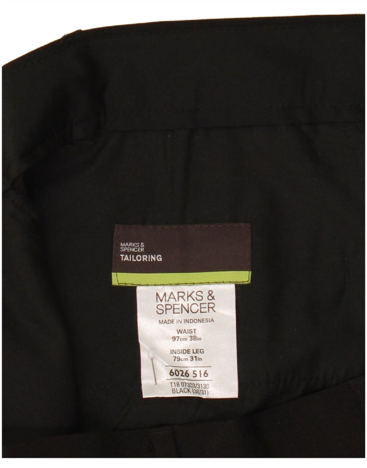 Marks & Spencer Pantalón chino recto para hombre W38 L31 Poliéster negro