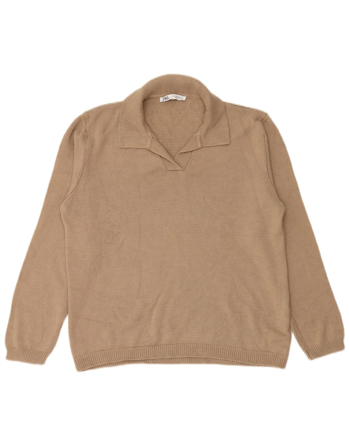 Zara - Jersey con cuello tipo polo para mujer, talla 40, color beige medio