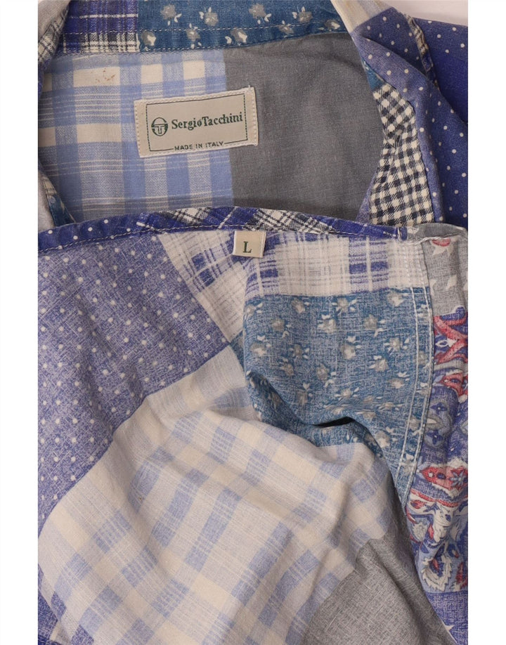 Sergio Tacchini Camisa De Manga Corta Para Hombre Patchwork Azul Grande