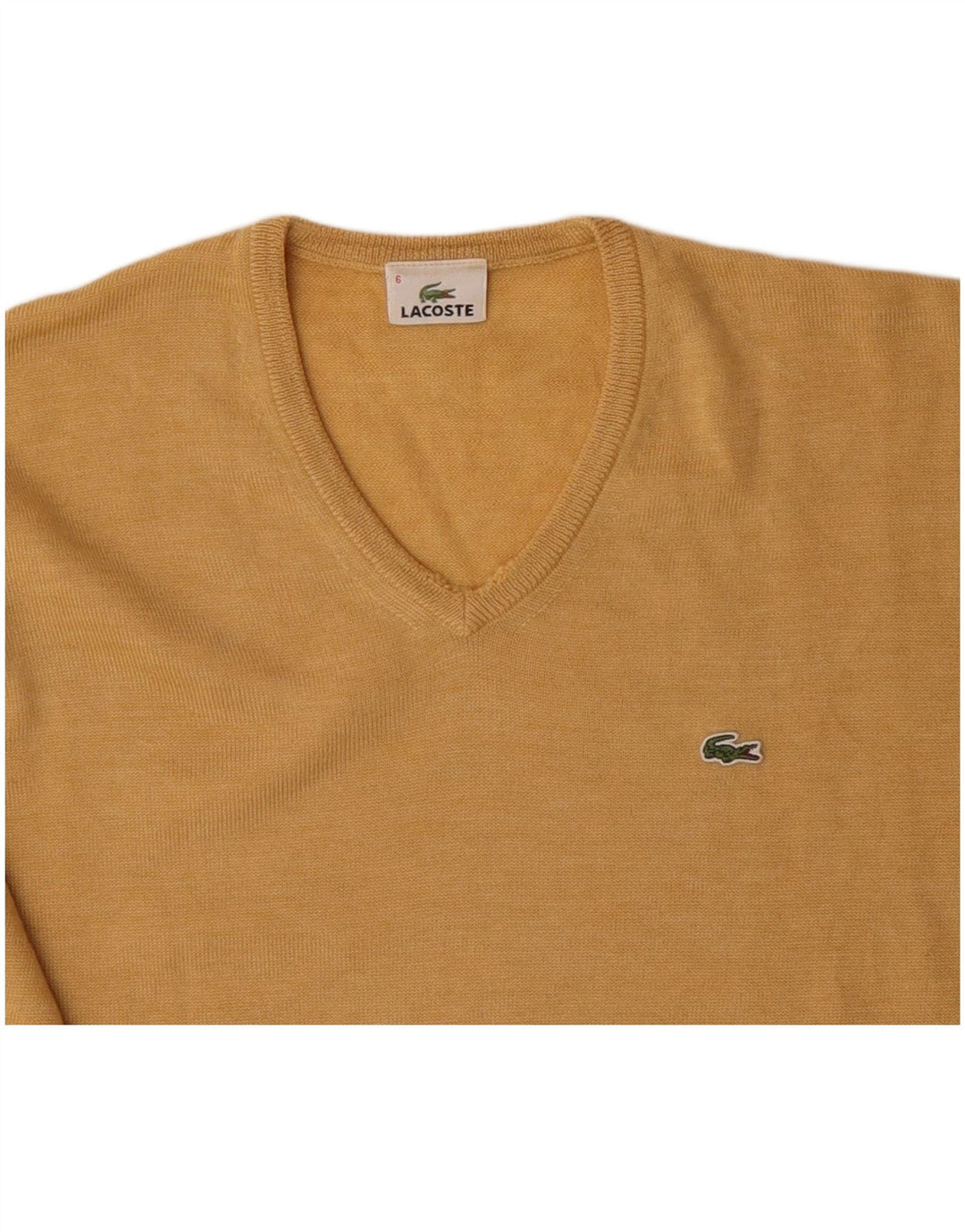 LACOSTE Jersey con cuello en V para hombre Talla 6 XL Lana virgen amarilla