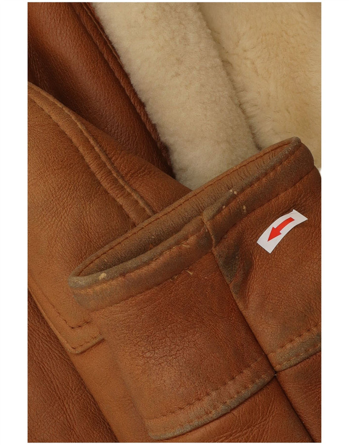 Vintage hombres shearling chaqueta Reino Unido 40 gran marrón shearling