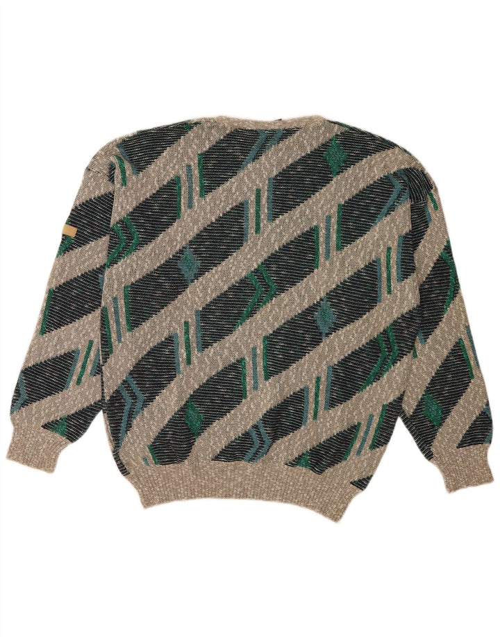 Vintage hombres barco cuello jumper suéter XL multicolor rayas