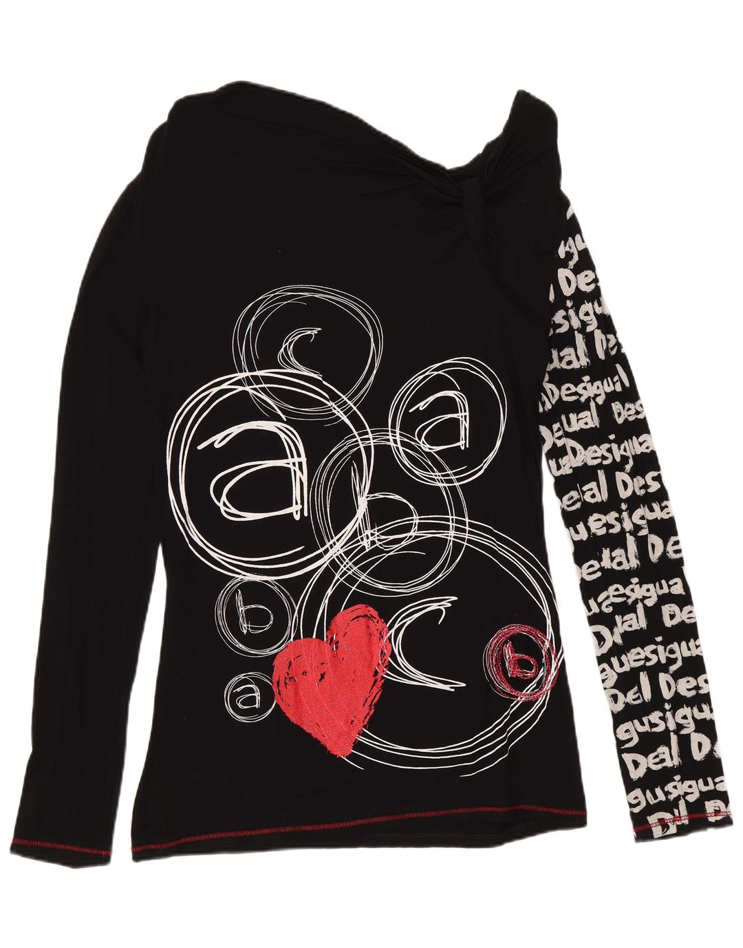 DESIGUAL Top gráfico con hombros descubiertos para mujer, manga larga, UK 42, mediano, negro