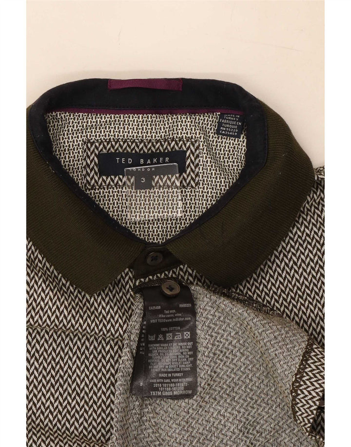 Ted Baker Polo para hombre talla 3 mediano caqui algodón geométrico