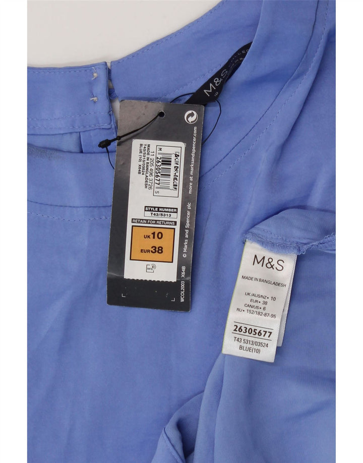 Marks & Spencer Blusa de manga corta para mujer UK 10 Small Poliéster azul