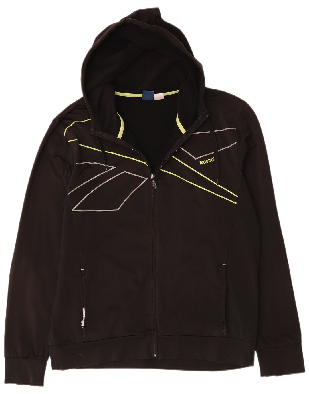 Reebok Sudadera con capucha y cremallera gráfica para hombre, tamaño grande, poliéster a rayas negras