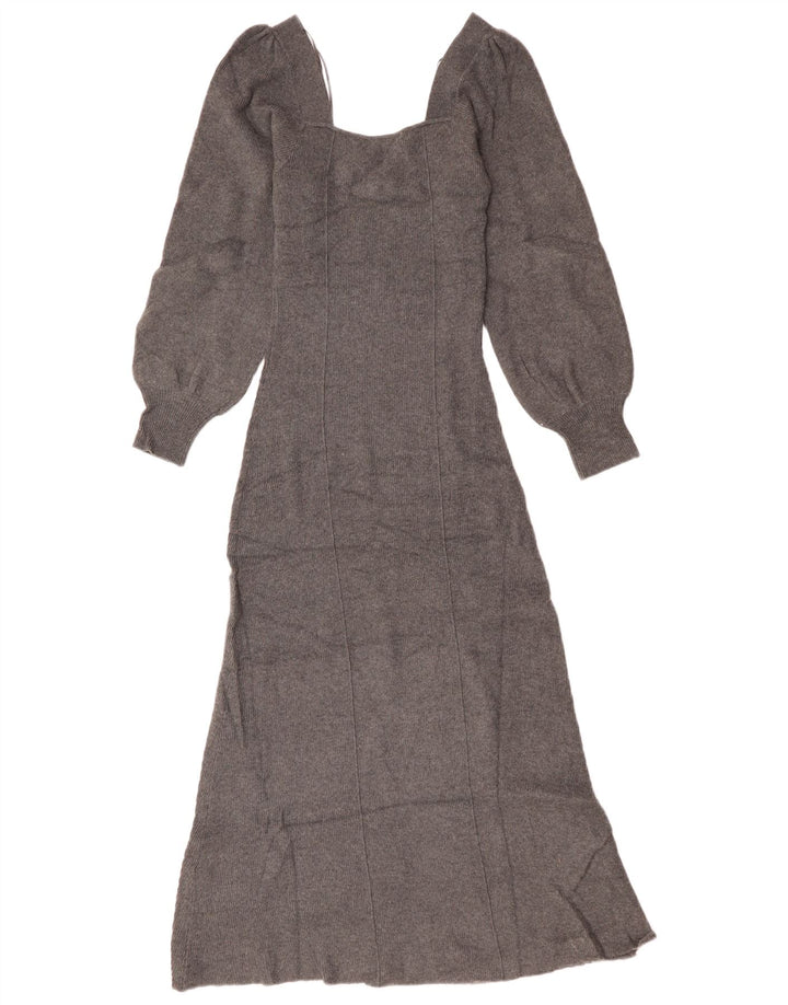 ZARA Vestido tipo jersey de manga larga para mujer UK 8 Small Gris Acrílico