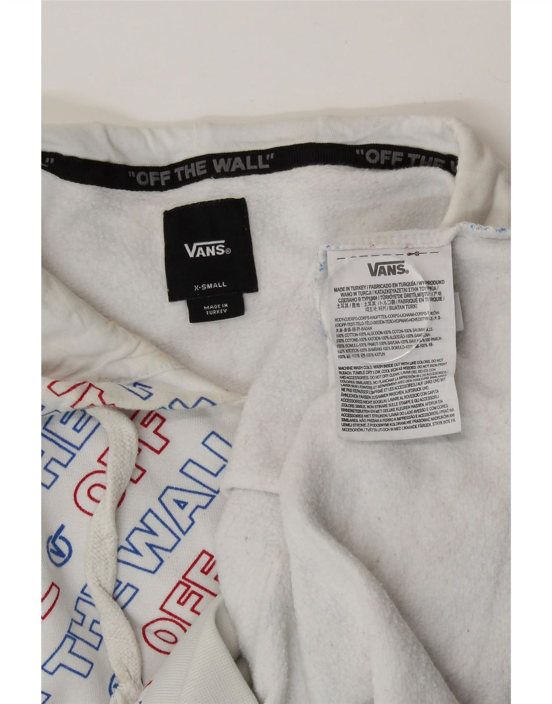 Vans Hombre Sudadera Con Capucha Gráfica Jersey XS Algodón Blanco