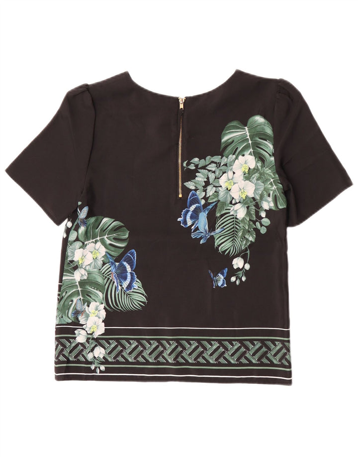 Oasis Blusa para mujer Top UK 6 XS Poliéster floral negro