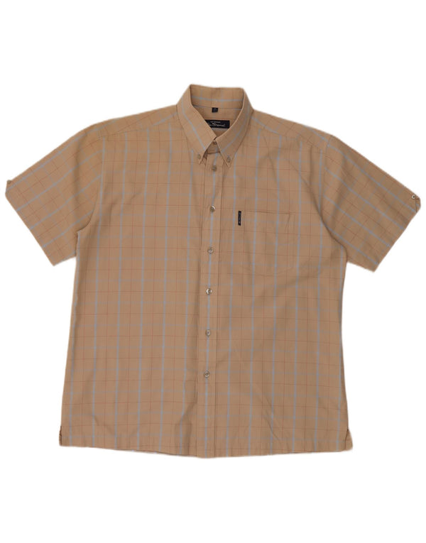 Ben Sherman Camisa de manga corta para hombre con cuadros beige grandes