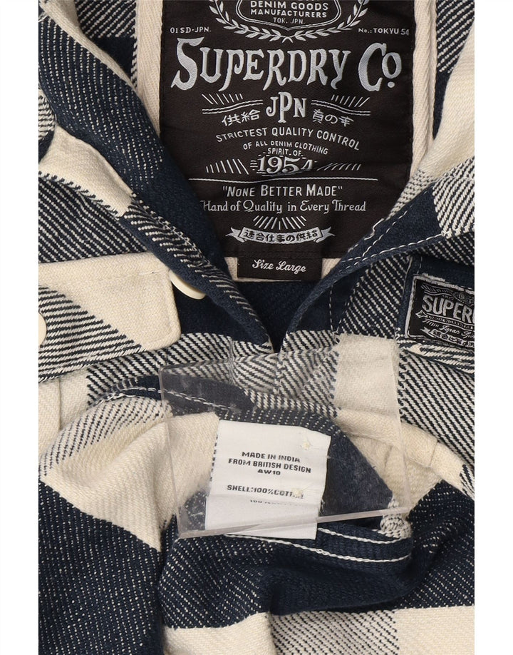 SUPERDRY Camisa de franela con capucha para niños 15-16 años Grande Azul marino Chevron