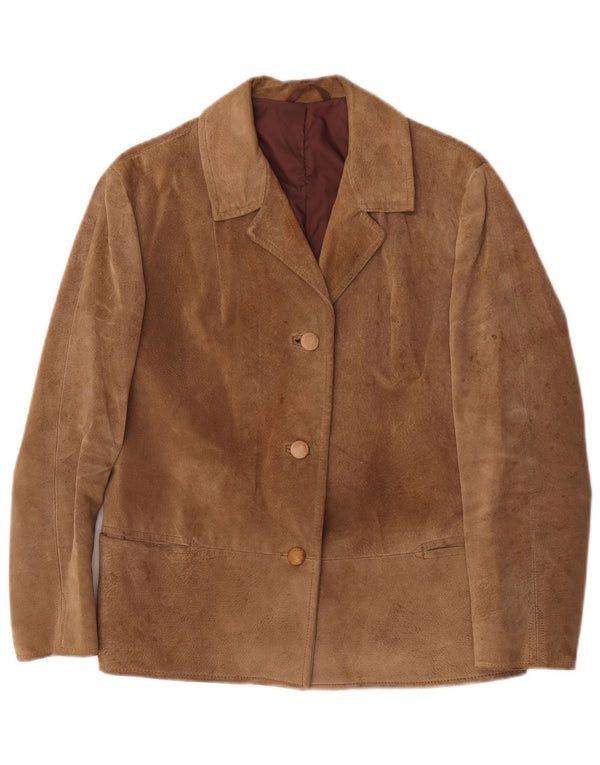 Vintage mujer 3 botones ante Blazer chaqueta Reino Unido 16 grande beige