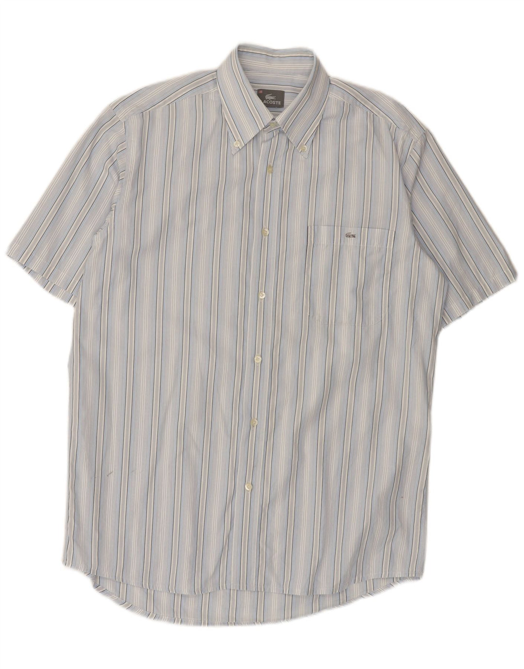 Camisa Lacoste Hombre Manga Corta Talla 40 Mediana Rayas Azul