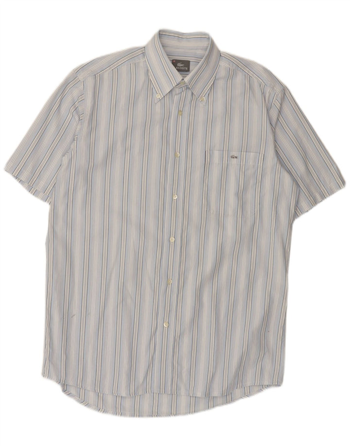 Camisa Lacoste Hombre Manga Corta Talla 40 Mediana Rayas Azul