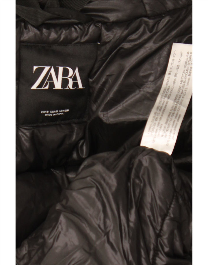 ZARA Chaqueta Parka Con Capucha Para Mujer UK 10 Small Nylon Negro