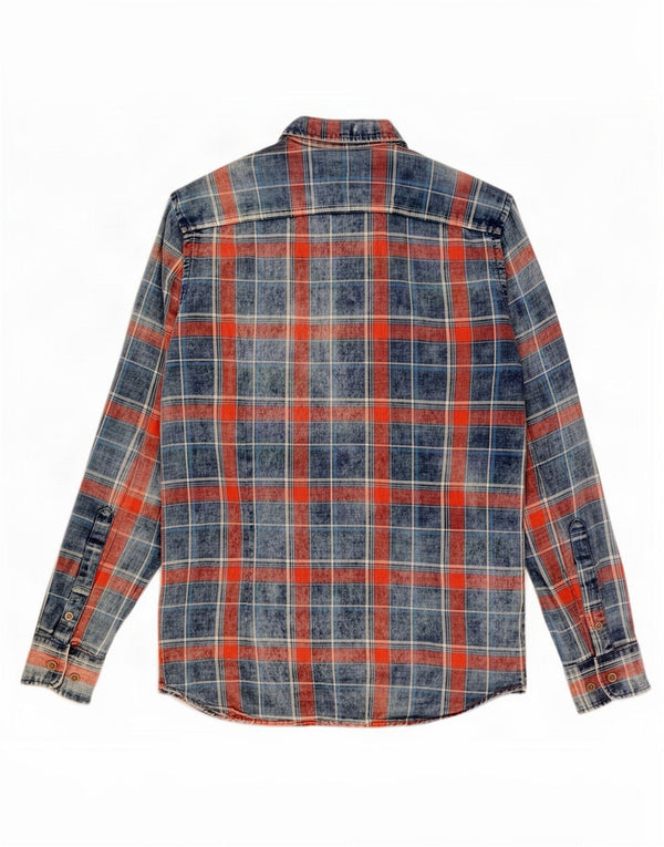 Marlboro Classics Camisa de franela extra slim fit para hombre, talla grande, cuadros azul marino