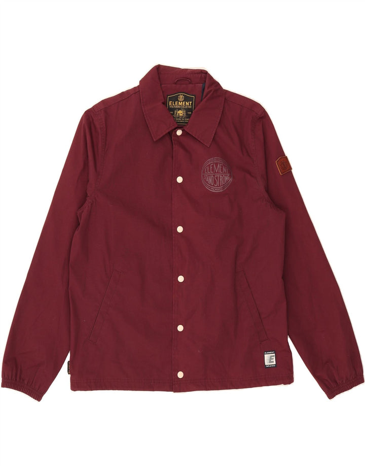 ELEMENT Mens Graphic Bomber Jacket UK 38 Medium Burgundy Polyester Vintage Element and Second-Hand Element from Messina Hembry 
