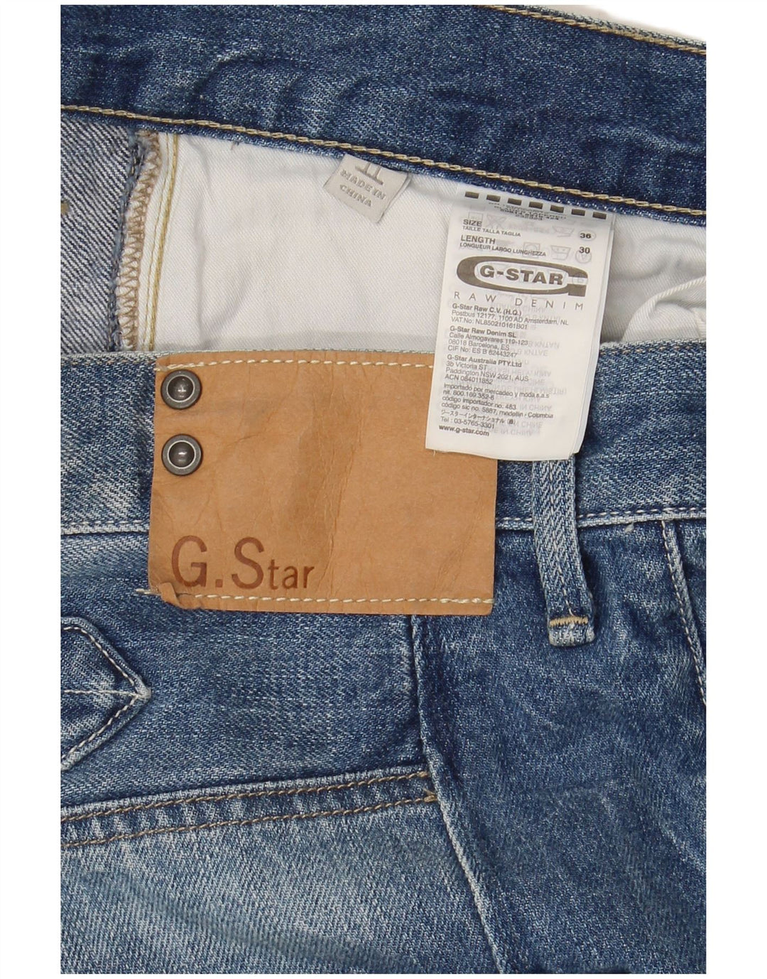 Vaqueros rectos para hombre G-STAR W36 L30 Algodón azul