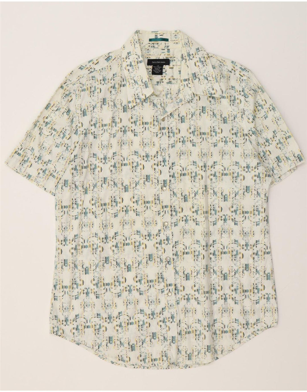 CALVIN KLEIN JEANS Mens Grant Fit Abstract Pattern Shirt Large White