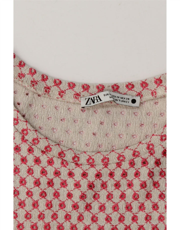 Zara Mujer Crop Top UK 40 Medio Rosa Geométrico