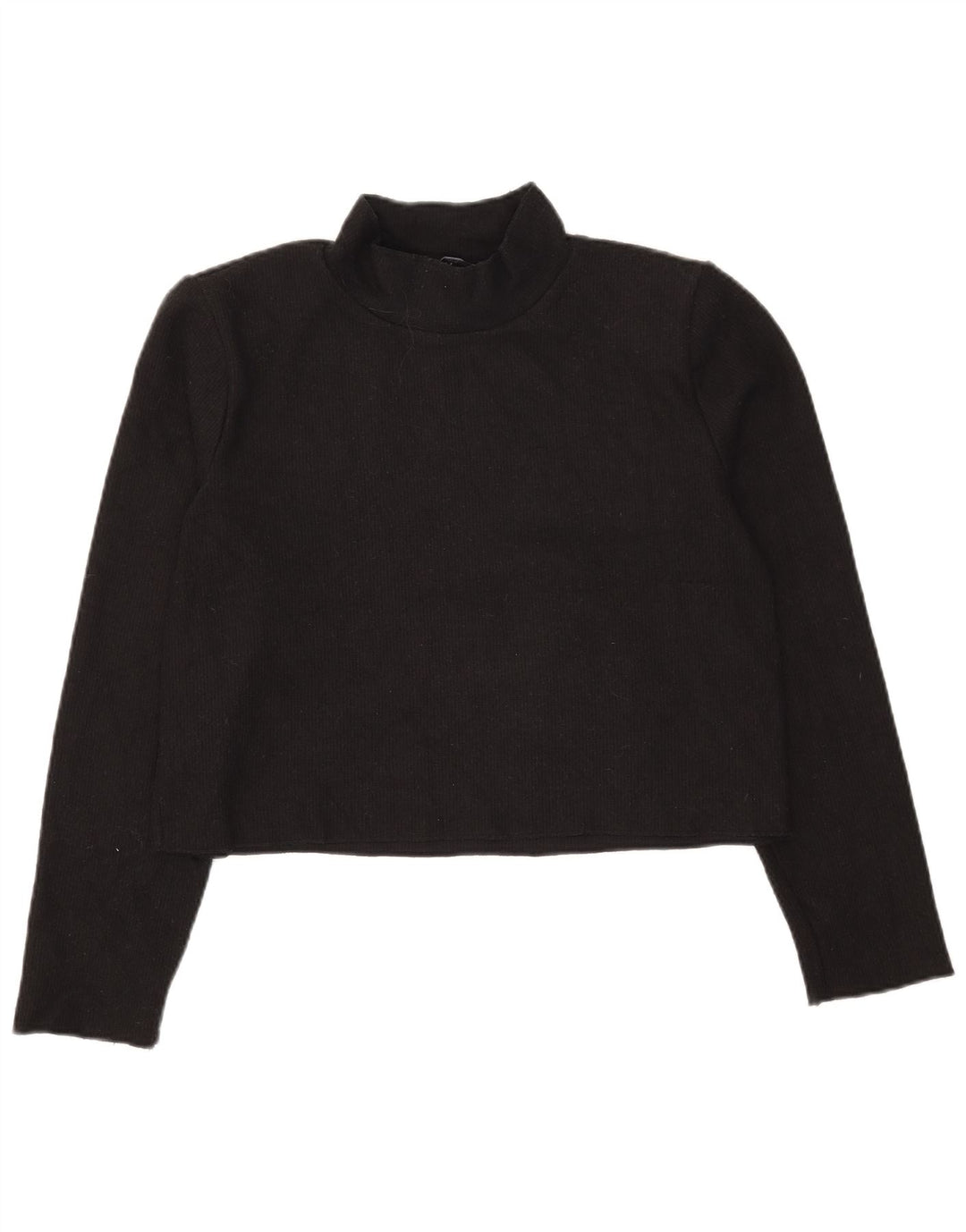Zara Mujer Crop Top Manga Larga UK 44 Medio Negro Poliéster