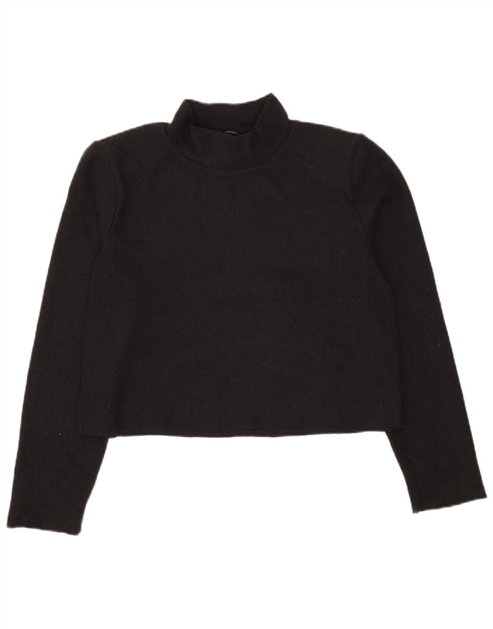 Zara Mujer Crop Top Manga Larga UK 44 Medio Negro Poliéster