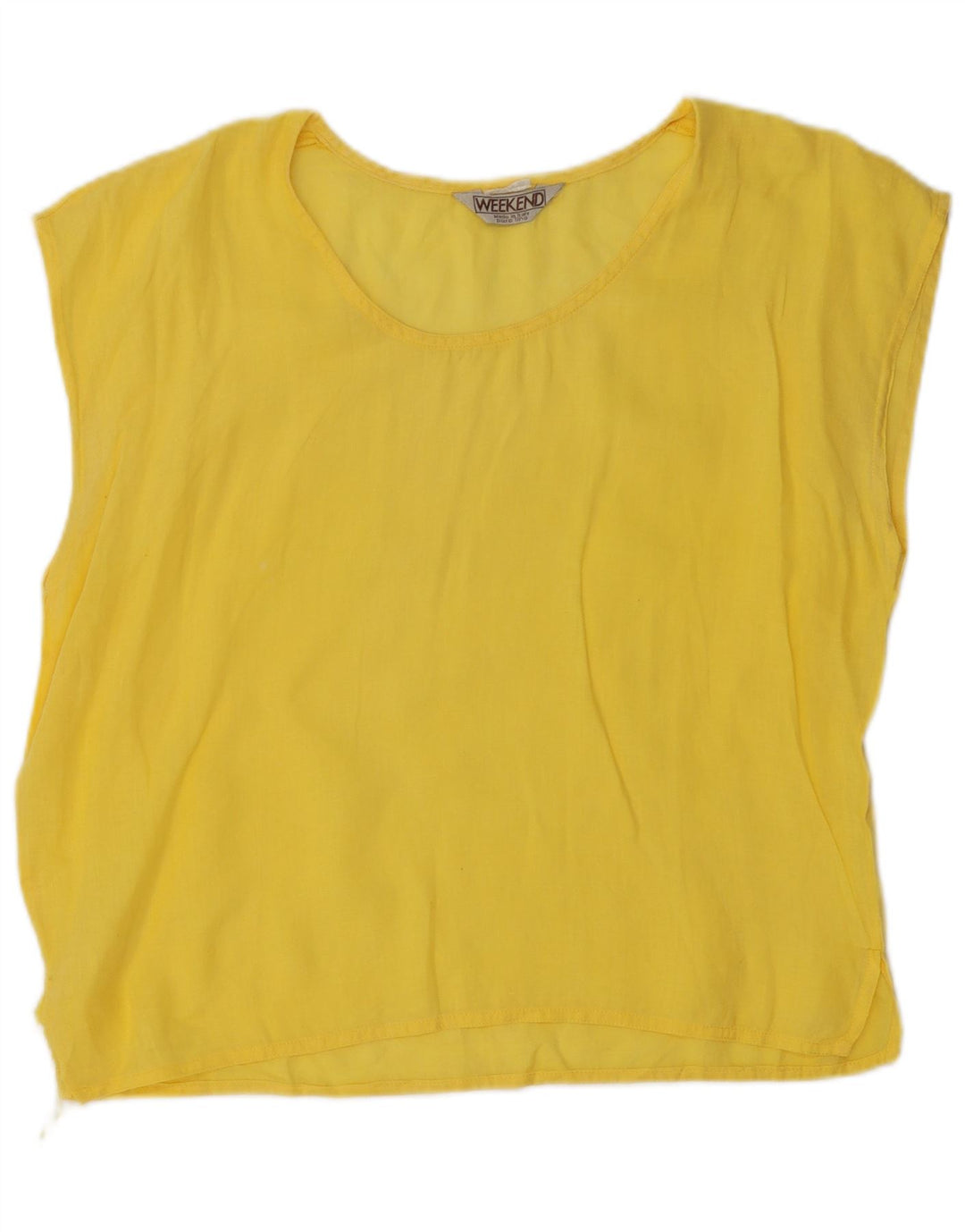 VINTAGE Blusa sin mangas para mujer Top UK 18 XL Lino amarillo