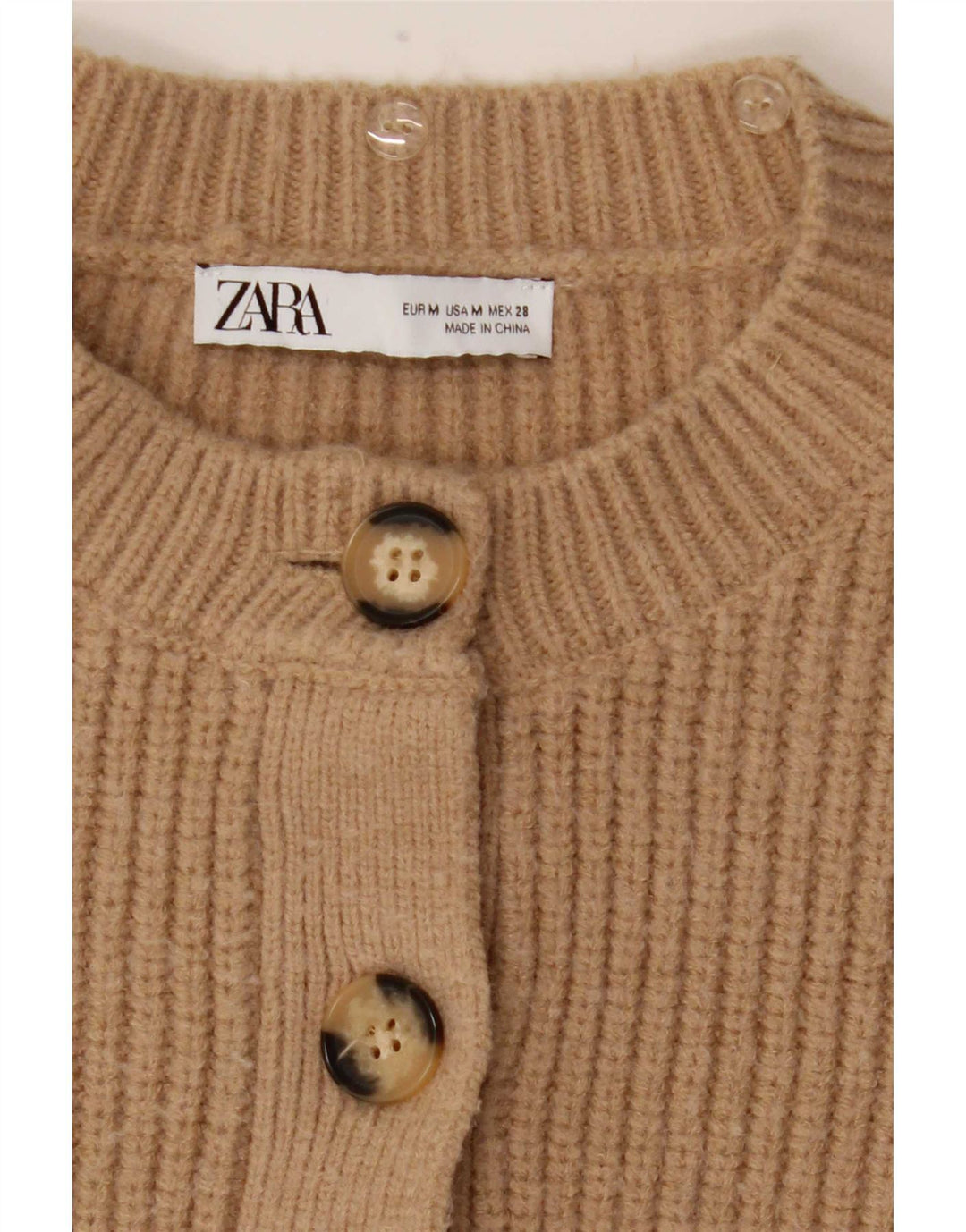 Zara Mujer Crop Cardigan Suéter UK 12 Medium Beige