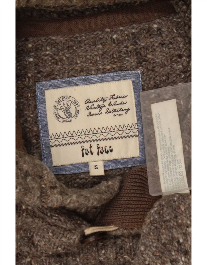 FAT FACE Suéter tipo jersey con cuello y botones para hombre de lana moteada gris pequeño