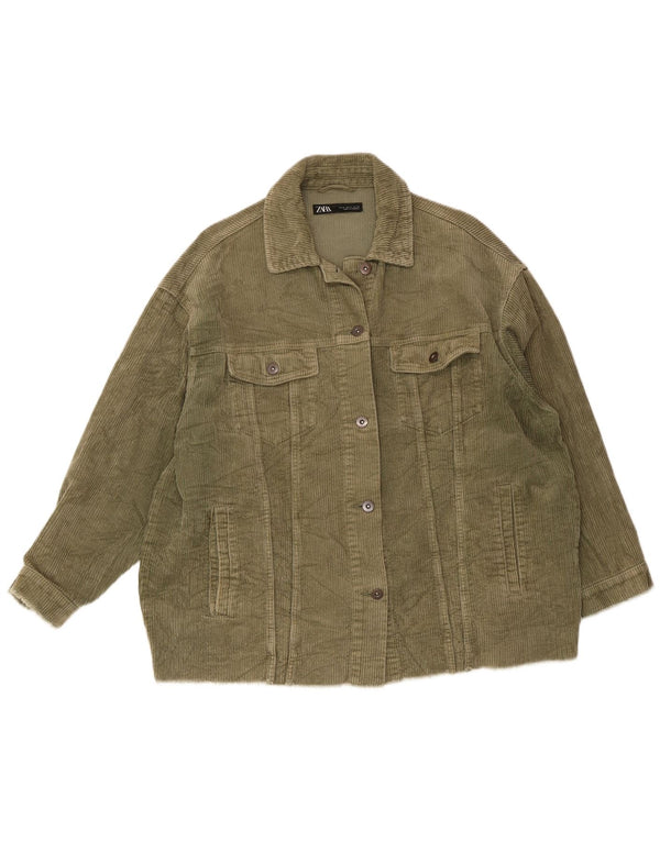 Zara Mujer Chaqueta De Pana Extragrande UK 44 Algodón Caqui Mediano