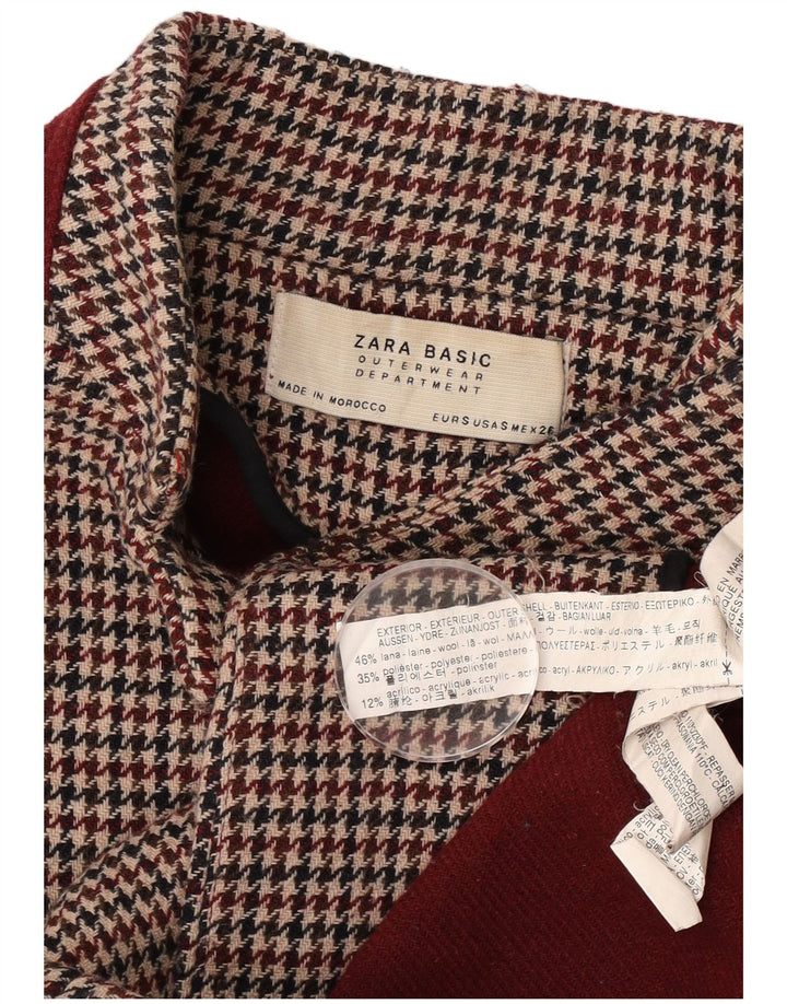 Zara Mujer Abrigo Extragrande De Doble Botonadura UK 10 Small Borgoña Pata De Gallo