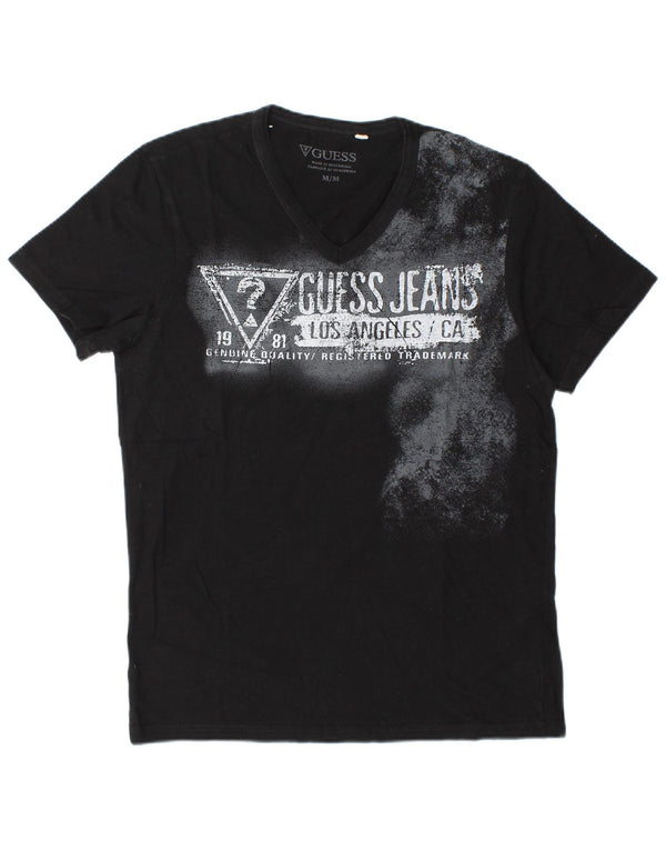 Guess Camiseta gráfica para hombre Top mediano de algodón negro