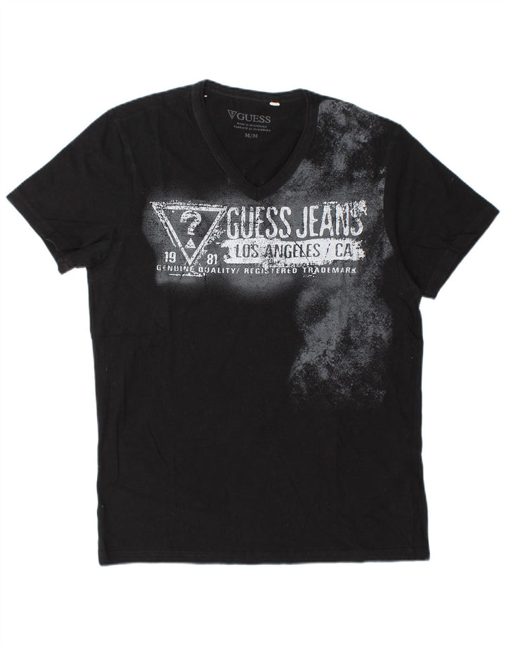 Guess Camiseta gráfica para hombre Top mediano de algodón negro