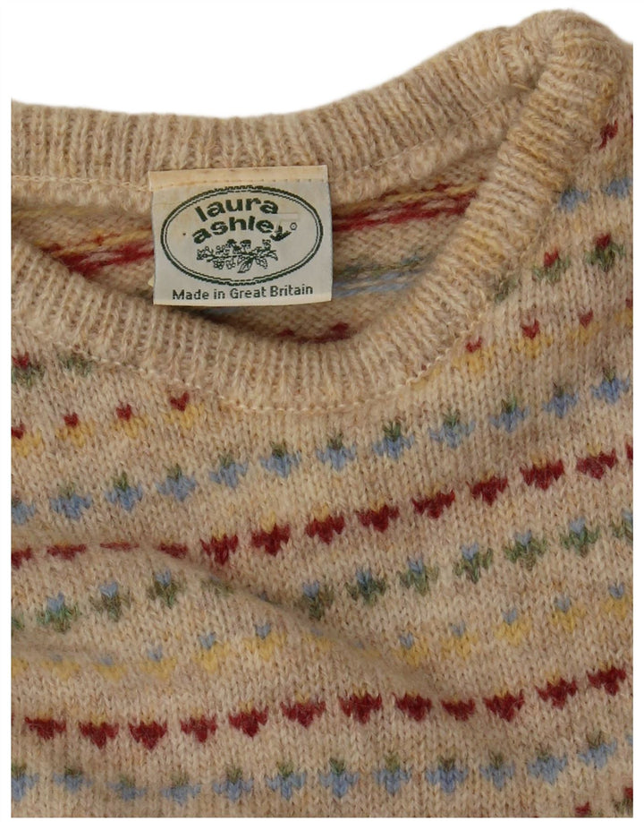 LAURA ASHLEY Jersey de cuello redondo para mujer UK 10 Small Beige Fair Isle