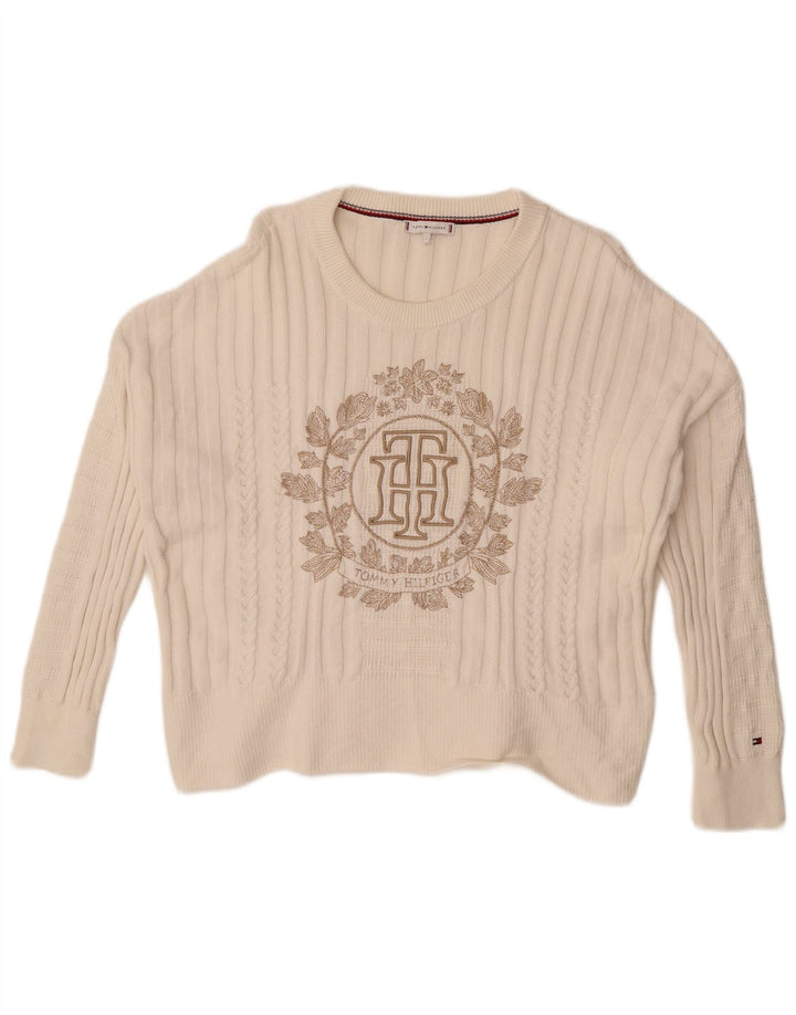 Tommy Hilfiger Suéter gráfico con cuello redondo para mujer UK 40 Mediano Blanco
