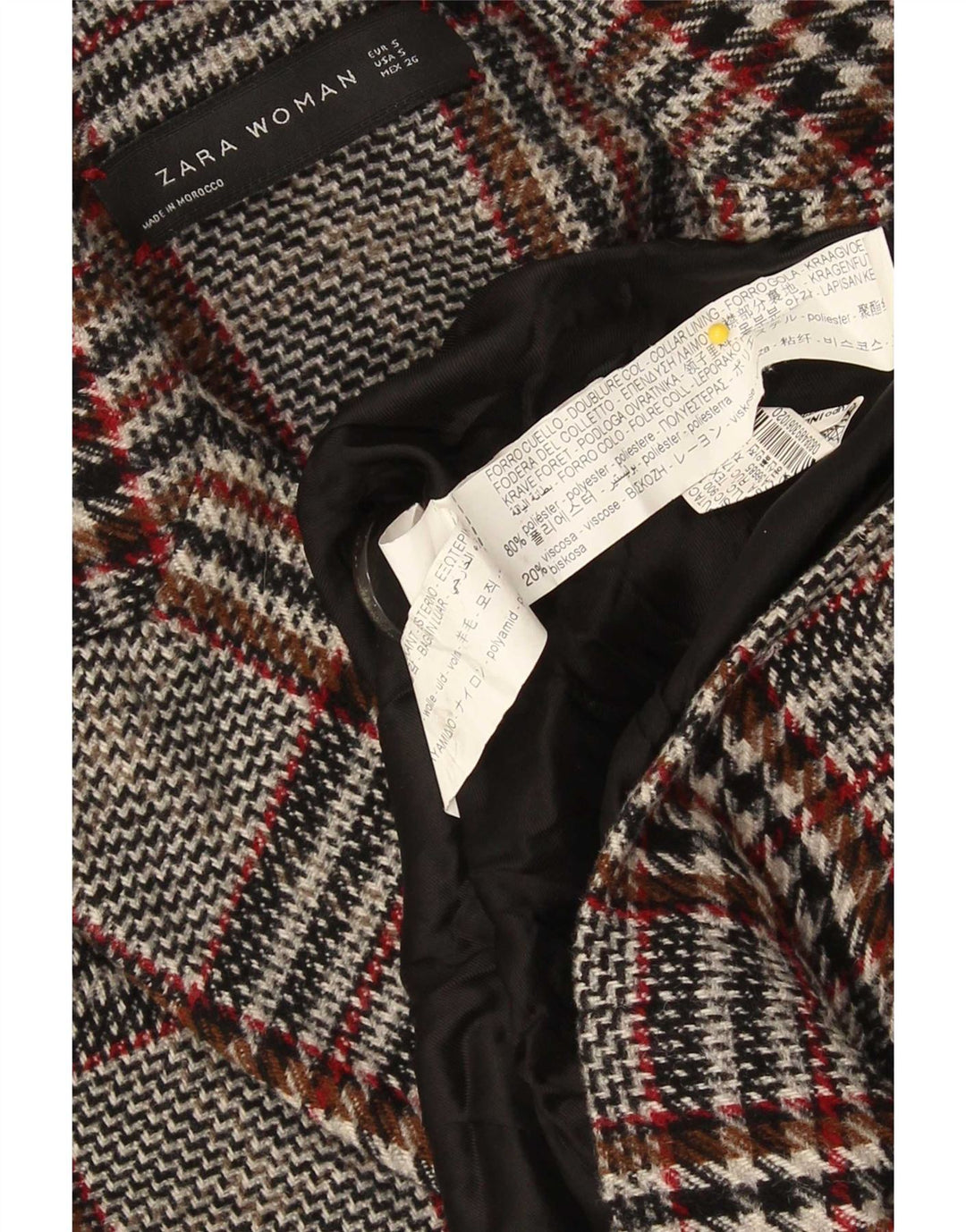 Zara Mujer Abrigo Extragrande UK 10 Small Viscosa A Cuadros Gris