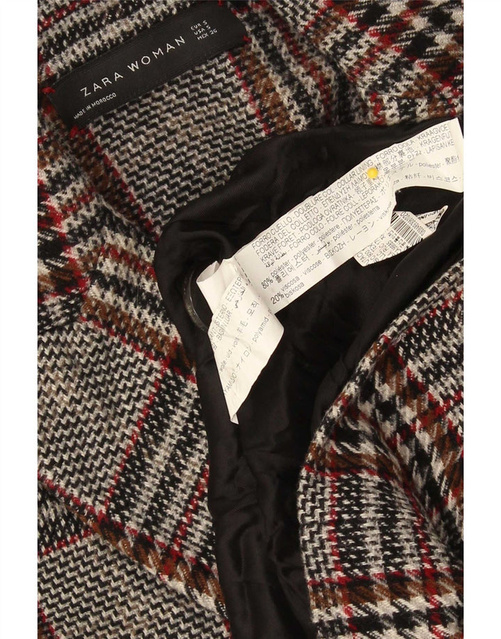 Zara Mujer Abrigo Extragrande UK 10 Small Viscosa A Cuadros Gris