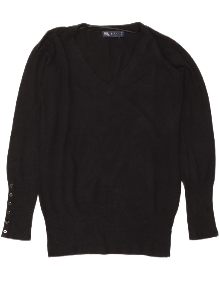 Zara - Jersey con cuello en V para mujer, talla 40, tamaño mediano, rayón negro
