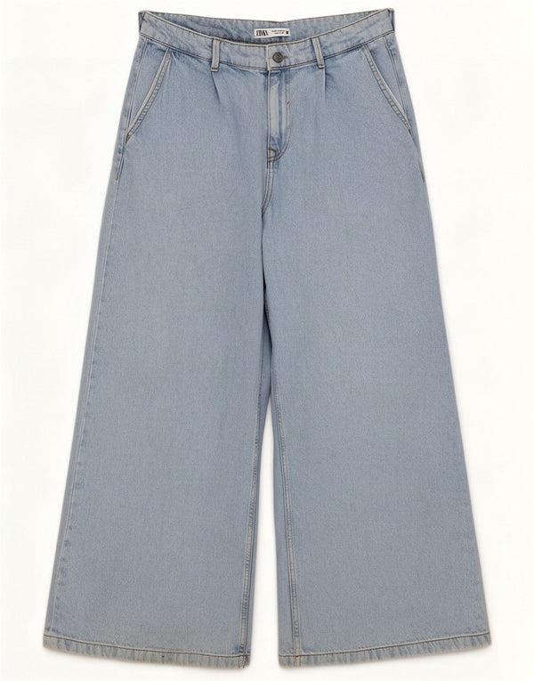 Zara Jeans de pierna ancha y cintura alta para mujer EU 40 Medium W30 L28 Azul