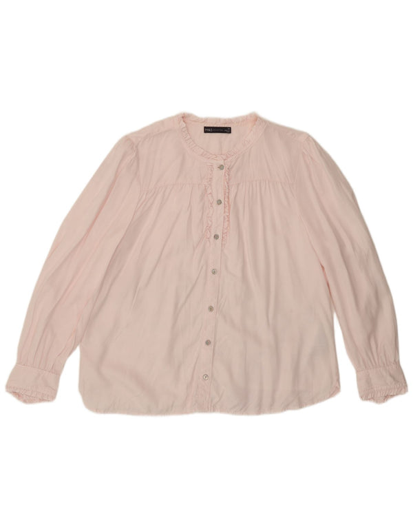 Marks & Spencer Blusa tipo camisa con volantes en la parte delantera para mujer UK 46 Large Pink Lyocell