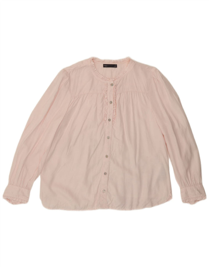 Marks & Spencer Blusa tipo camisa con volantes en la parte delantera para mujer UK 46 Large Pink Lyocell