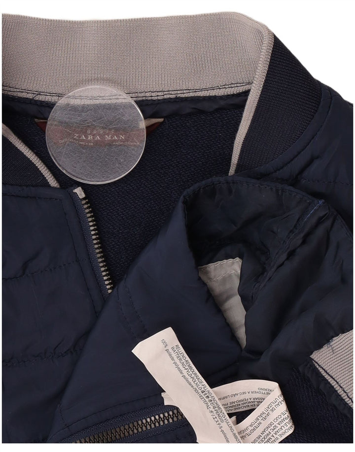 Zara Mens Chaleco Acolchado UK 36 Small Azul Marino Poliéster