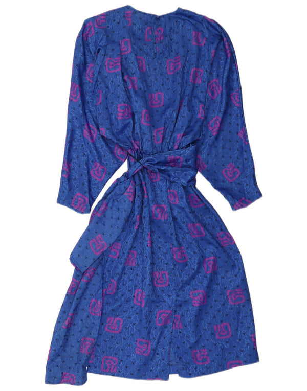 Vintage Womens Abstract Pattern Long Sleeve Maxi Dress UK 10 Small Blue