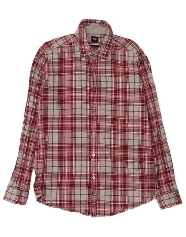 Camisas HUGO BOSS Hombre | Camisa de franela de corte regular de algodón a cuadros morado grande