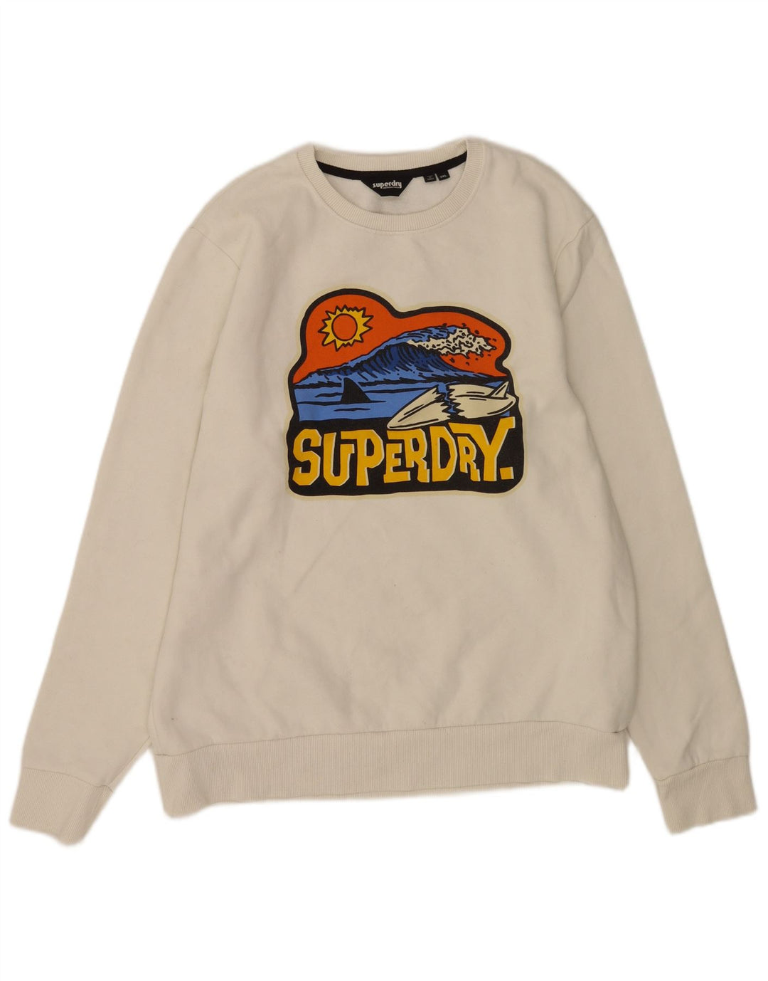 Superdry Hombre Sudadera Gráfica Jumper 2XL Algodón Blanco