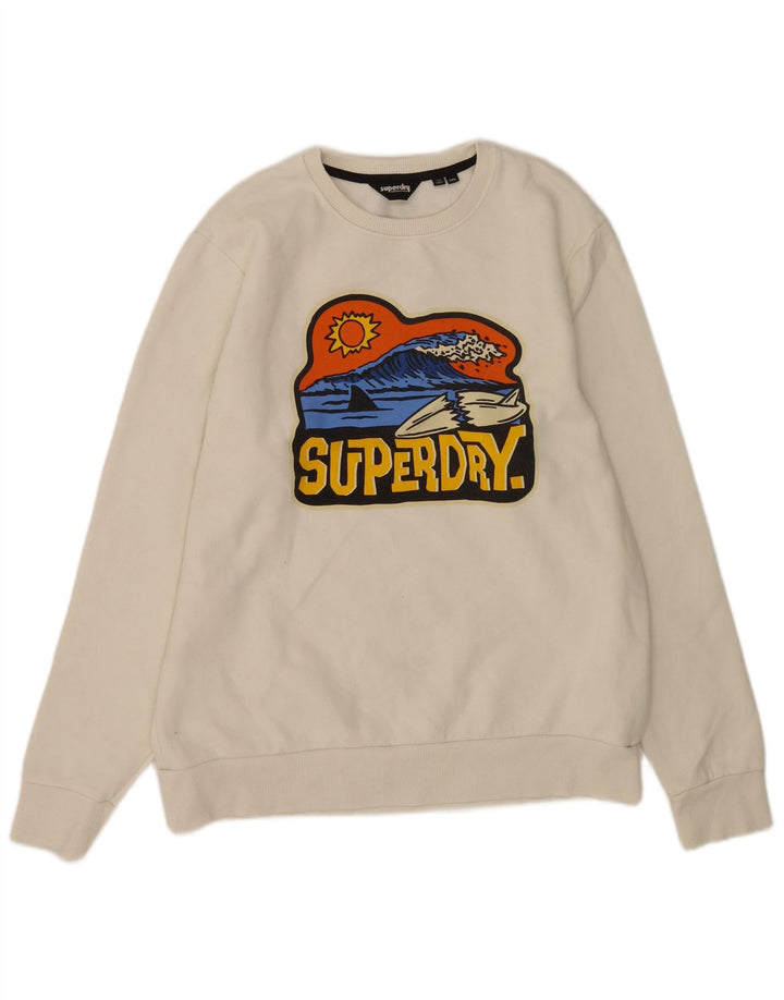 Superdry Hombre Sudadera Gráfica Jumper 2XL Algodón Blanco