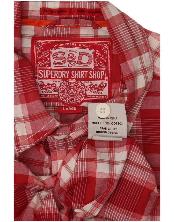 SUPERDRY Camisa de manga corta para hombre de algodón a cuadros rojos grandes